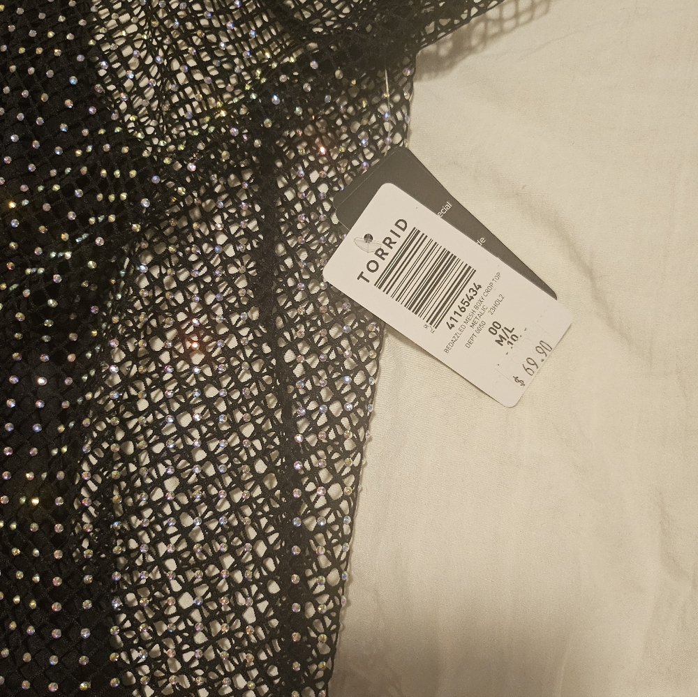 Torrid Rhinestone fun and classy black top NWT twofer mesh style - Picture 2 of 4